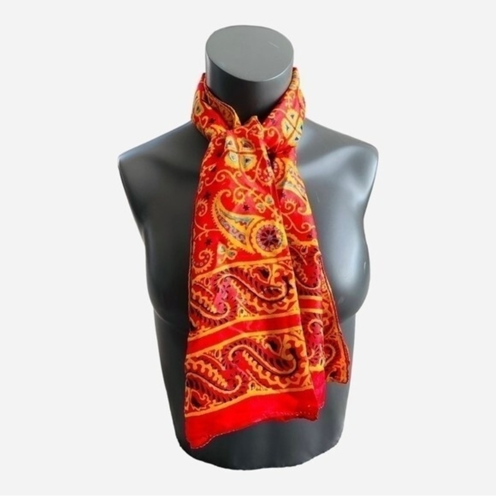Handmade Multicolor Silk Scarf 64x17 Mulberry Psychedelic Print Neckerchief VG